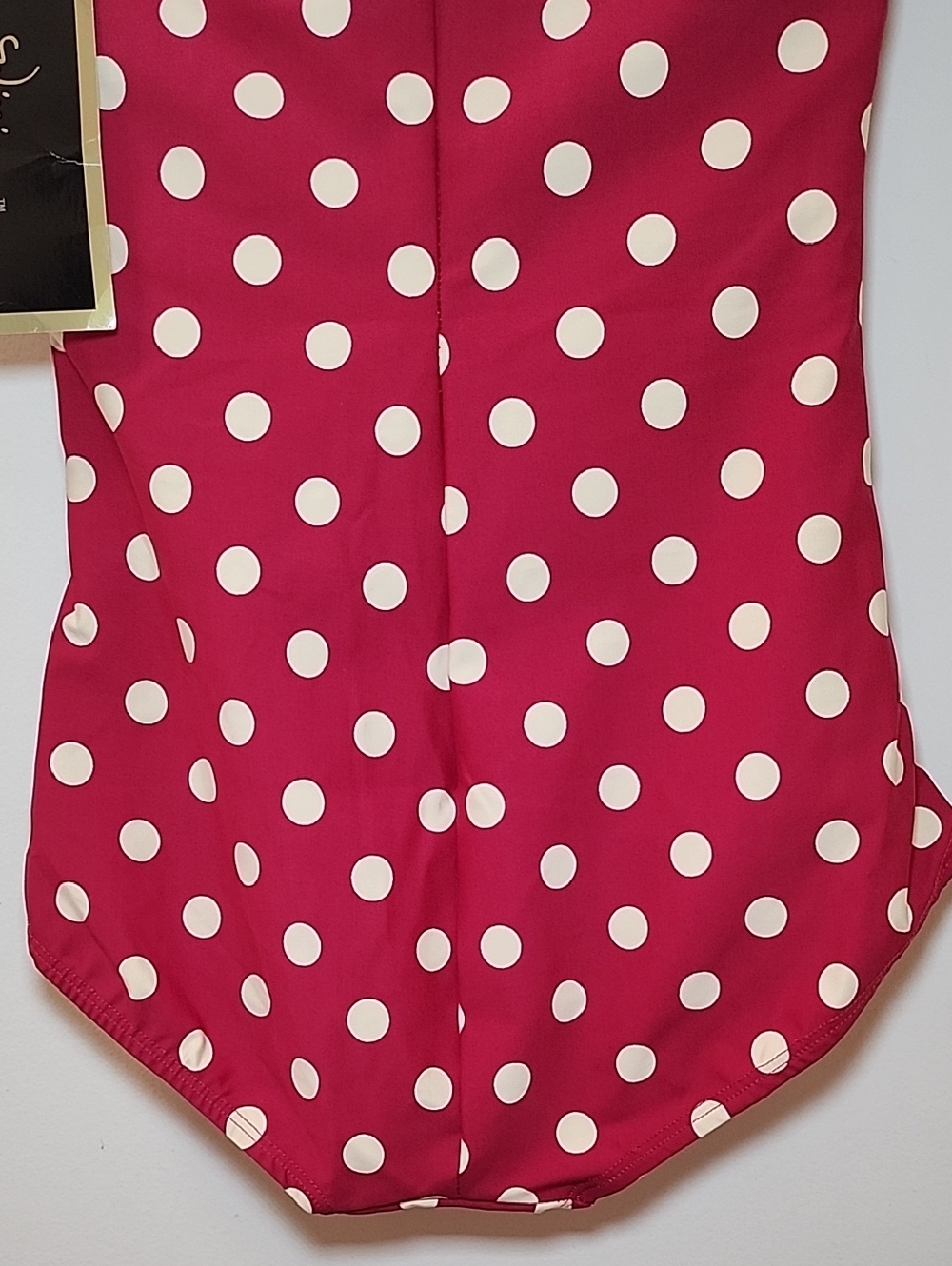 Esther Williams red white polkadot halter one-piece swimsuit ruched fabric Sz 12 - Picture 12 of 16